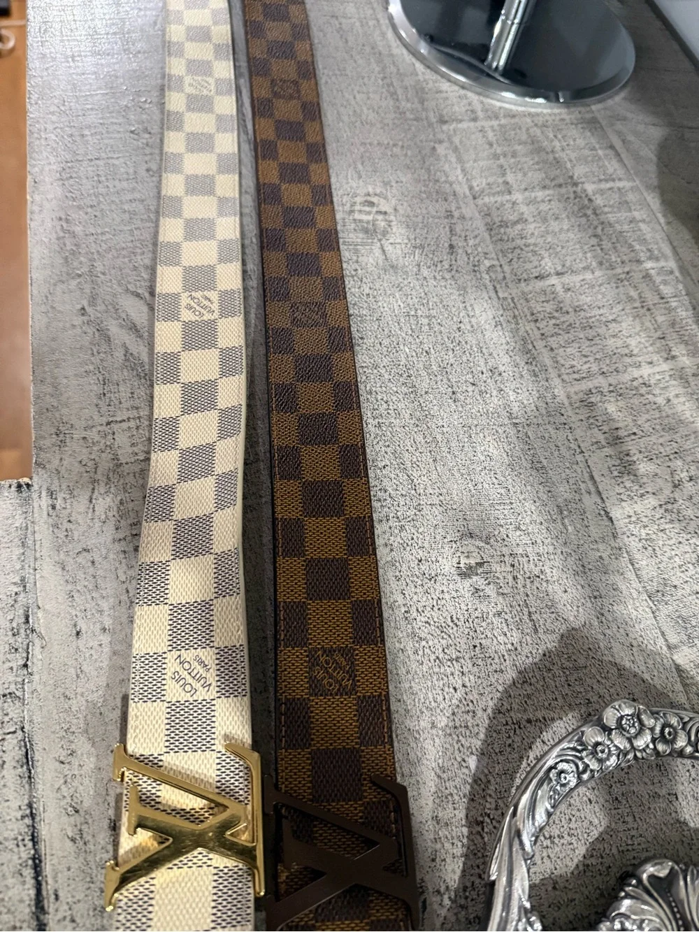 Louis Vuitton Damier Canvas Reversible Belts - Cream & Brown 2 belts
